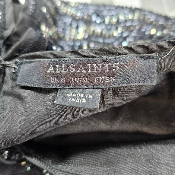 All Saints Lainey Mini Dress Women Size 4 Black Beaded Sequins Embellished - Picture 12 of 13